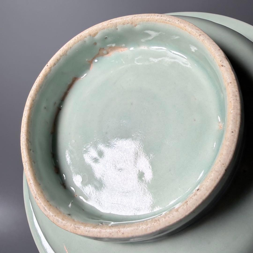 盛期鍋島　青磁染付柳竹垣文高台五寸皿　共箱　直径14.5cm　状態◎　蒐集家旧蔵