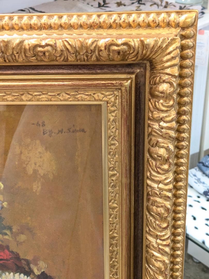 【新品6万円額縁】 油絵 花の絵 金縁 額入り 油彩 飾り額 高級金縁額