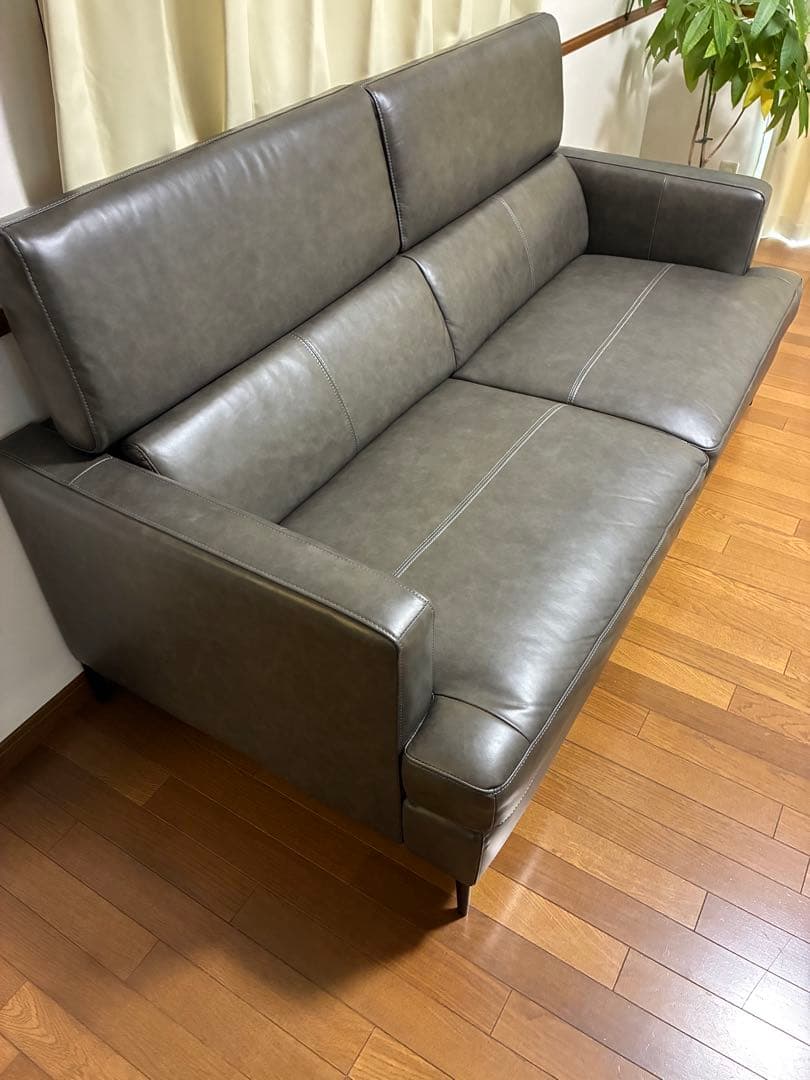 グレー 合成皮革 2人掛けソファ