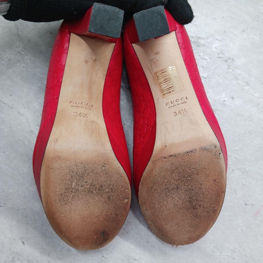 ✨美品✨ グッチ シマレザーオープントゥパンプス レッド 34.5