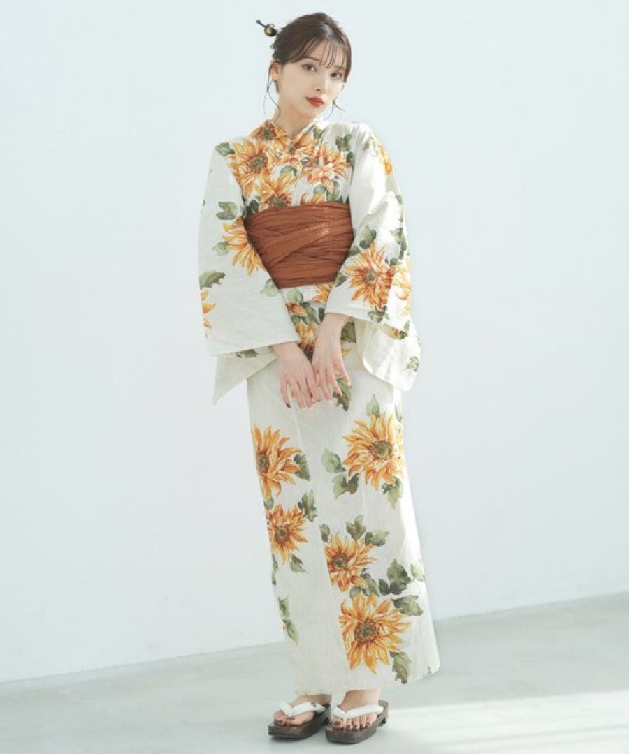 1人で着られる浴衣3点セット 和歌山染工日本染め（浴衣・しわ兵児帯・下駄）【K】