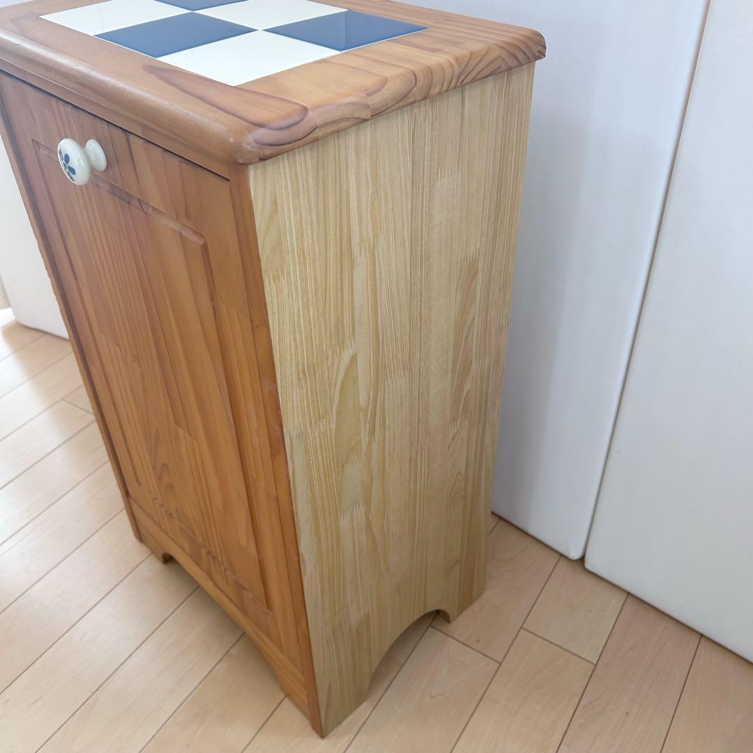 北欧　ダストボックス　パイン集成材　ダスト収納　タイル張り　24ℓバケツ付き