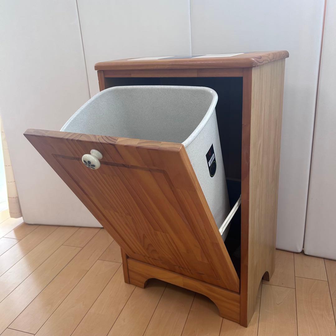 北欧　ダストボックス　パイン集成材　ダスト収納　タイル張り　24ℓバケツ付き