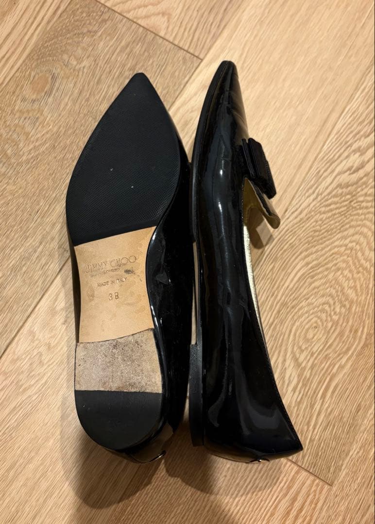 Jimmy Choo 黒 リボン付き フラット 38