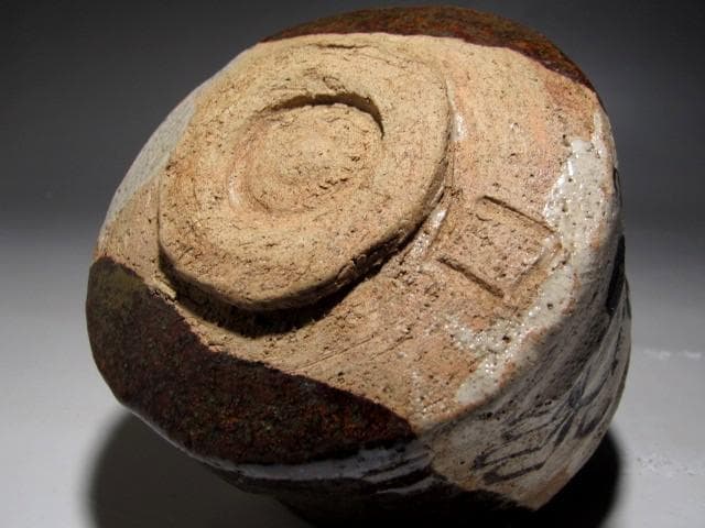 北大路魯山人 織部蟹絵茶碗 味わい深い絵付けｔ412