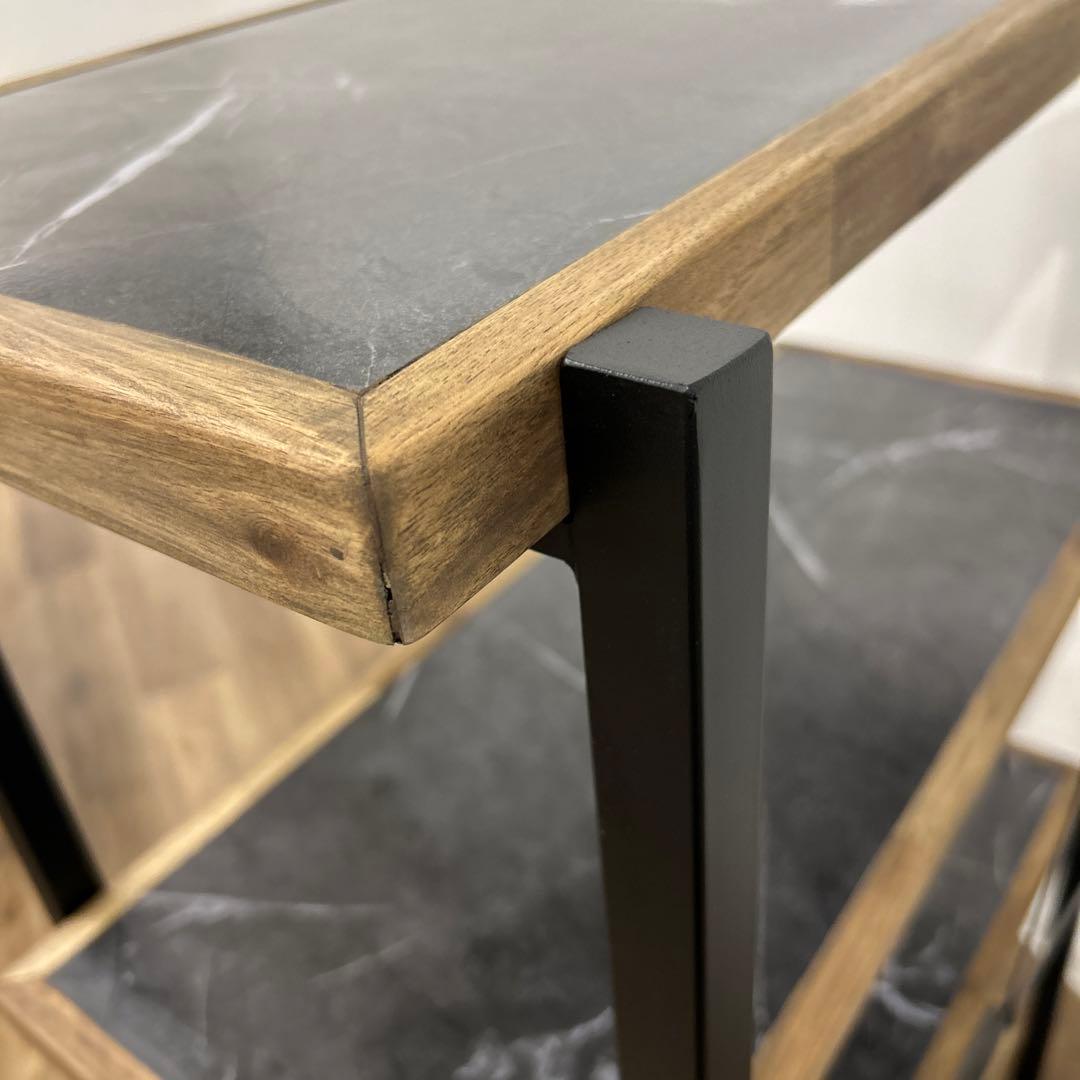 ラック4段 シェルフ 石目調 収納棚 本棚 間仕切り アイアン ビンテージ風