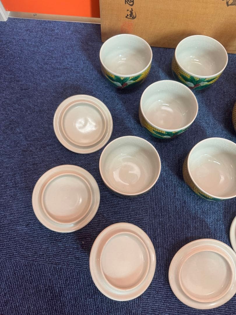 1829 九谷焼　茶器セット　急須1客　湯呑蓋付5客　未使用