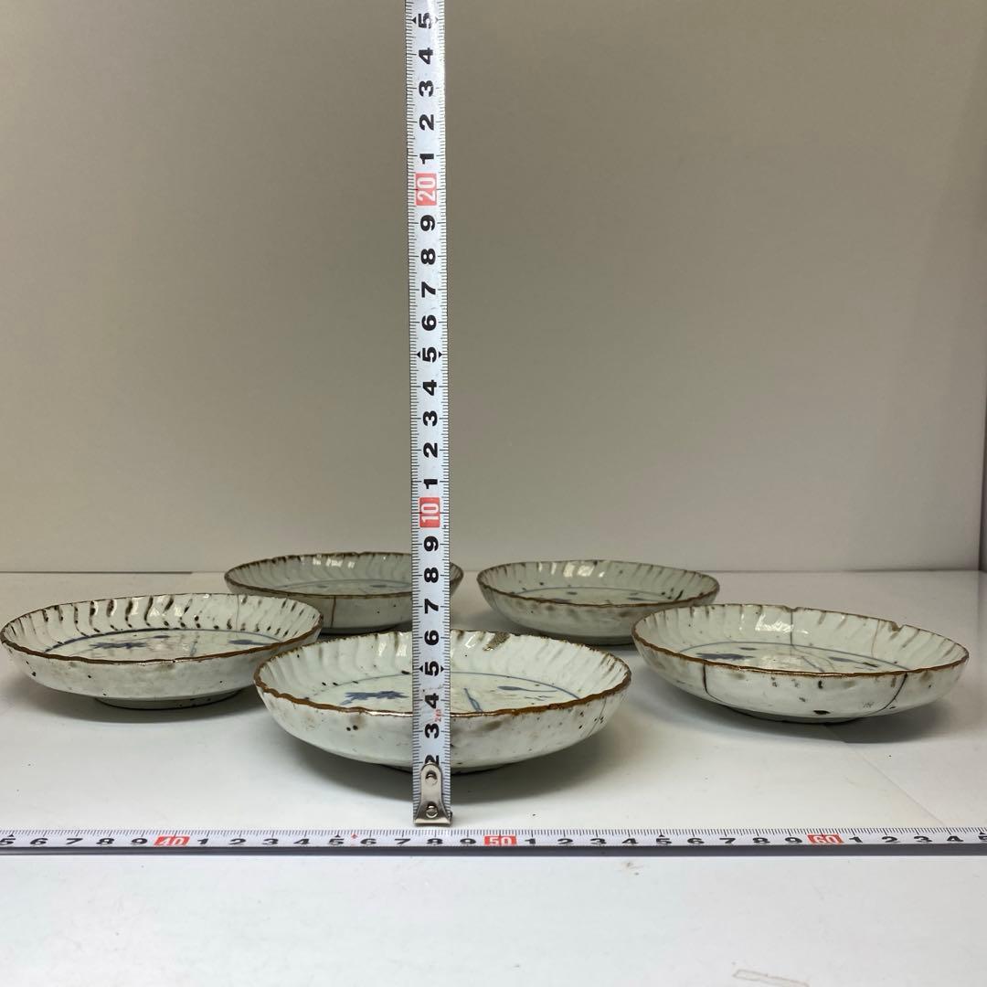 江戸初期 初期伊万里 染付 中皿 5枚 東キ8-0121☆2F