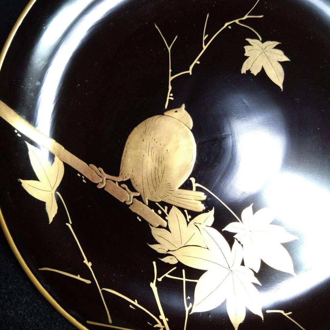 【漆器】輪島塗　江戸期　金蒔絵　金縁　本漆塗　紅葉鳥紋様
