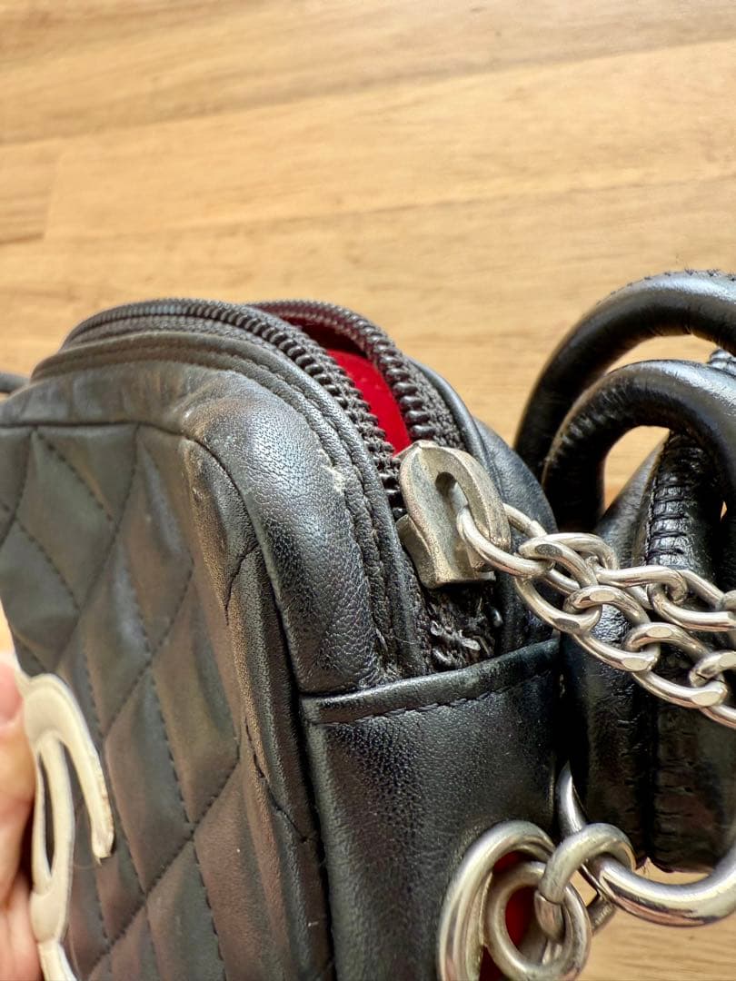 【希少】CHANEL カンボンライン アクセサリーポーチ ポシェット 黒×白