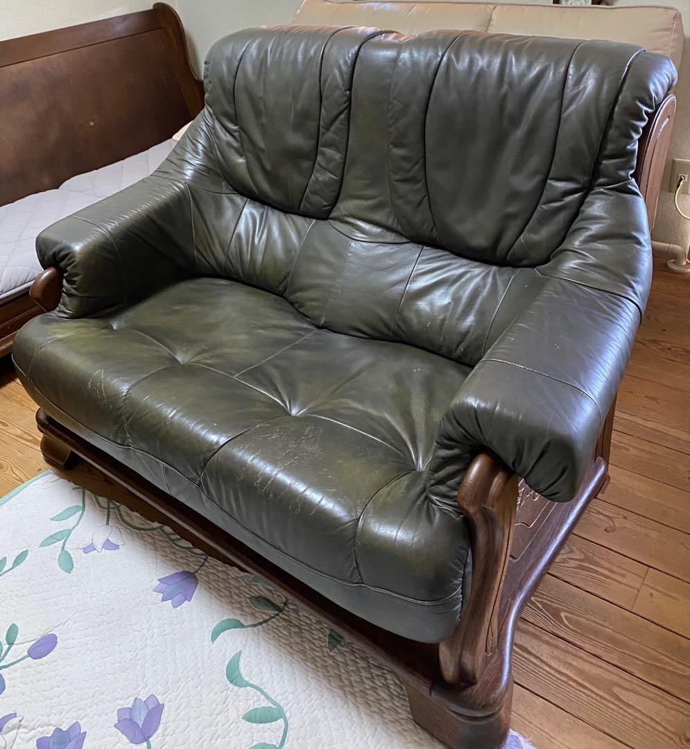 オランダ家具 / ダッチカントリー　本革ソファ ２人掛けソファ