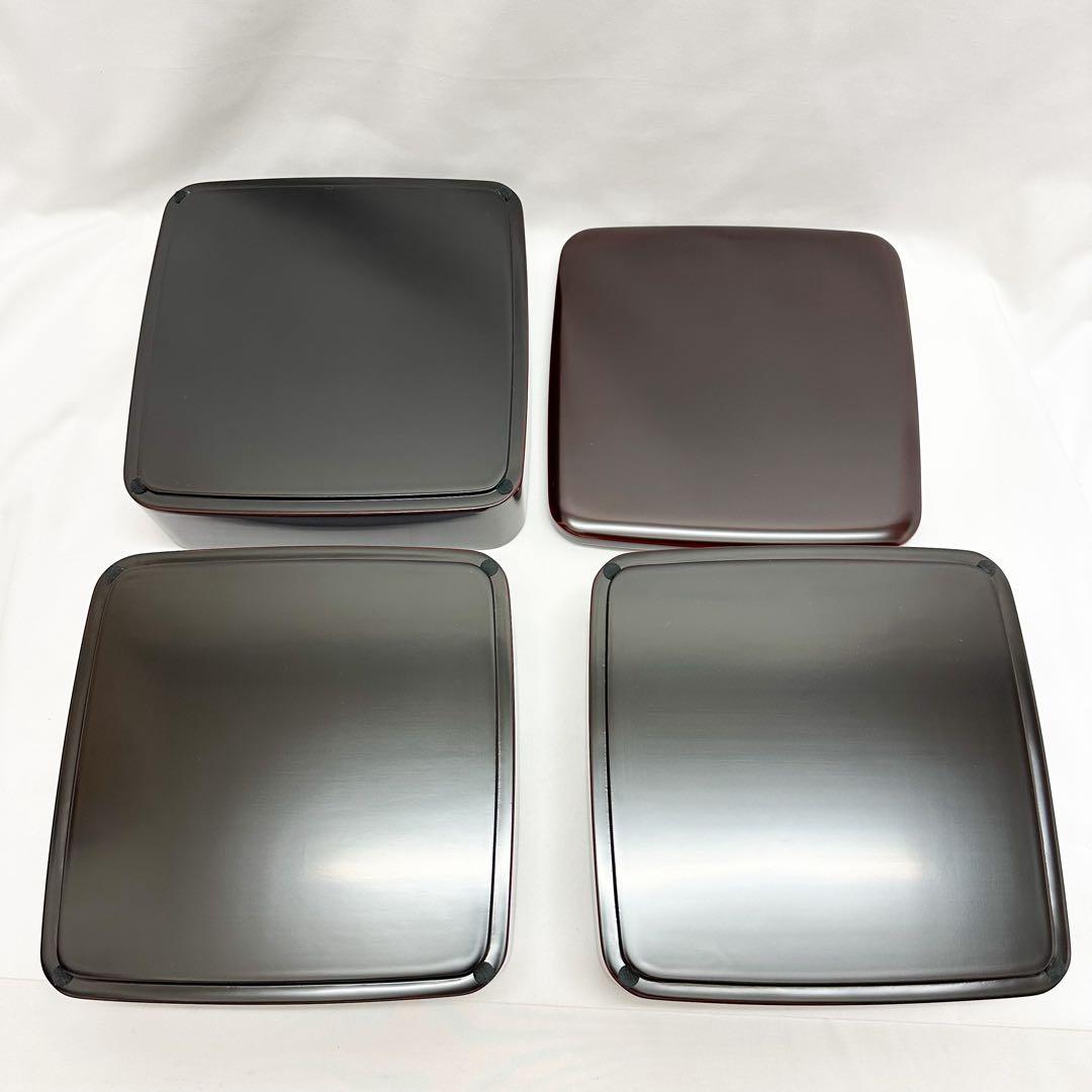 希少 未使用 輪島塗 角型 三段重 無地 W20×H19cm 溜蝋色 共箱付