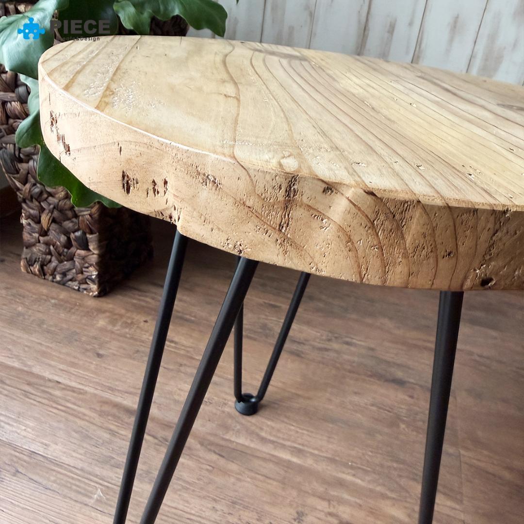 サイドテーブル 足場板 古材 アイアン 丸型 37cm ヴィンテージ カフェ ①