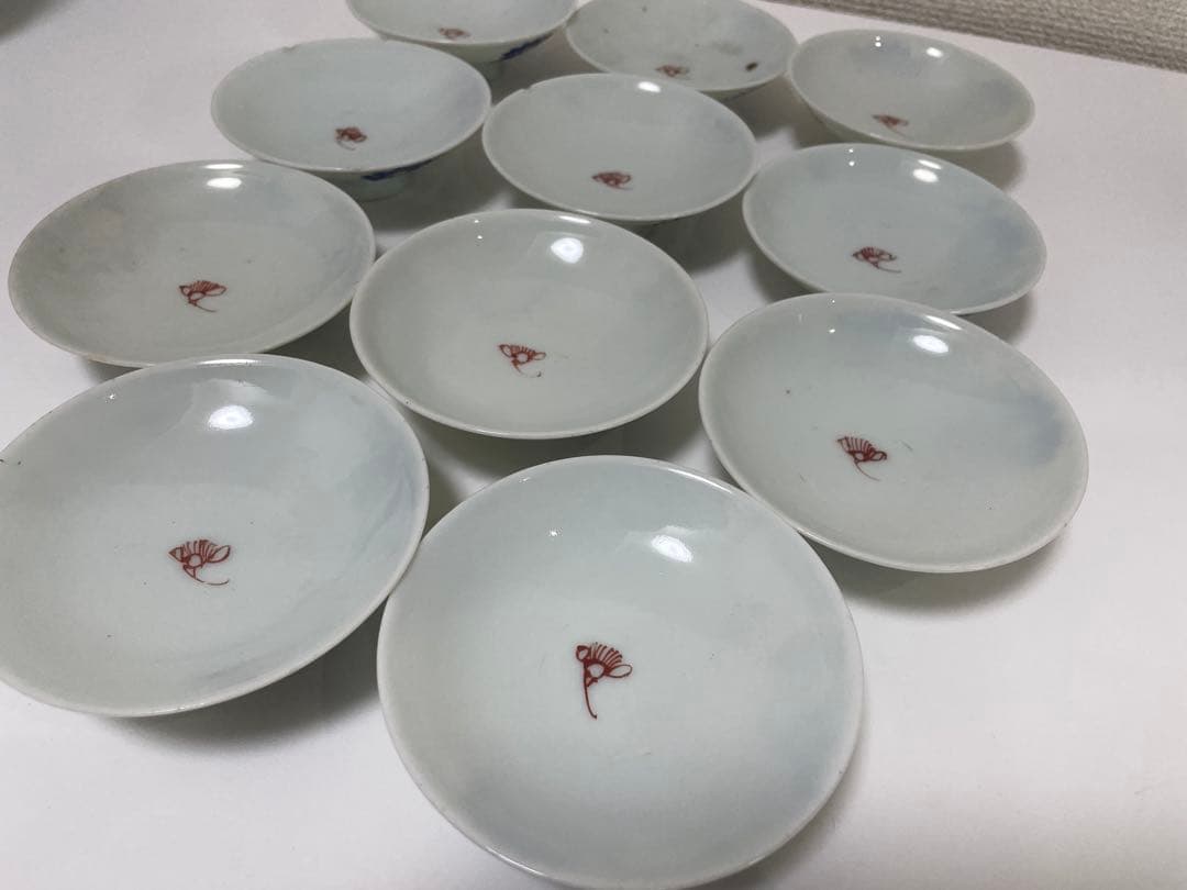 【現状品】白磁 茶碗 蓋付き椀 秋庭菊花香 花柄 レトロ アンティーク 11客