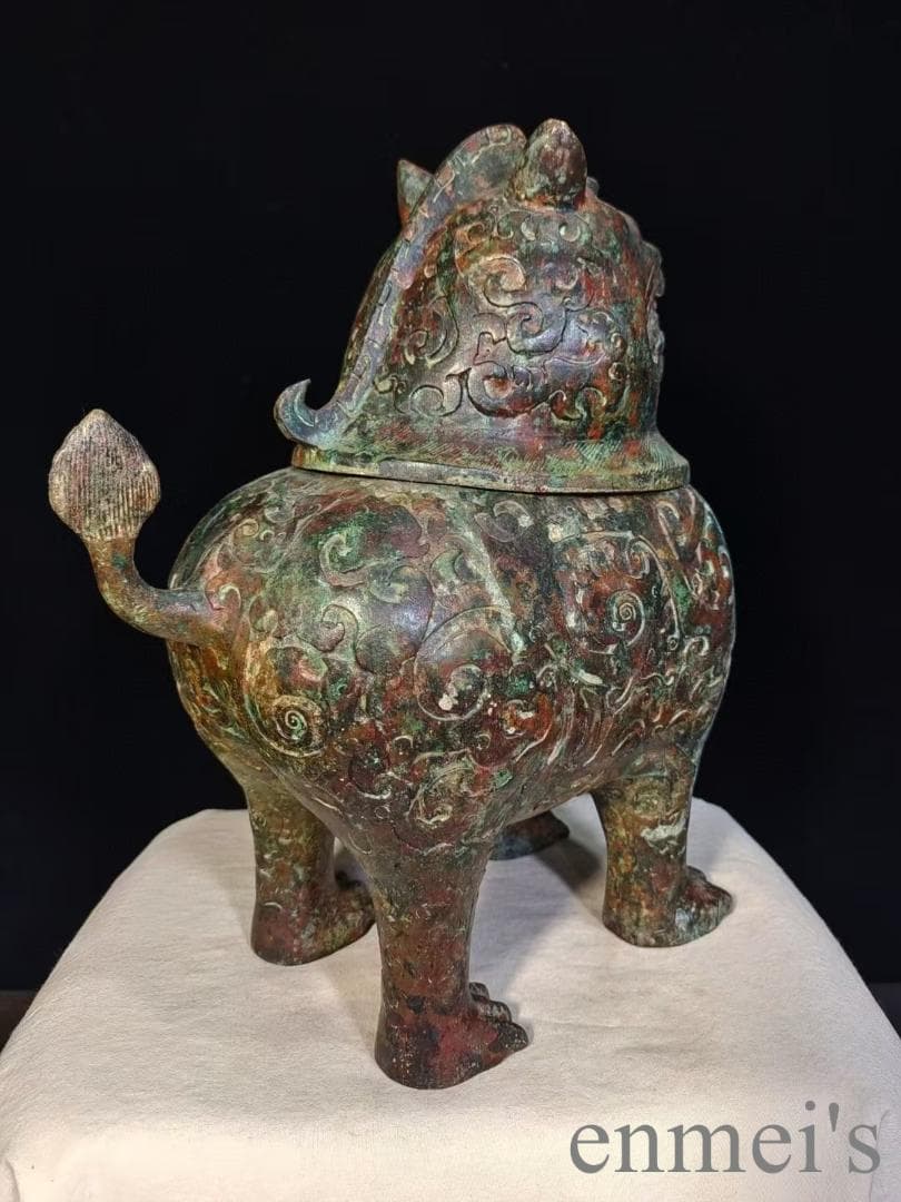 中国古美術 青銅器 神獣炉 香炉 鍍金 銅製 彫刻 仏教美術 唐物 供物器 古玩