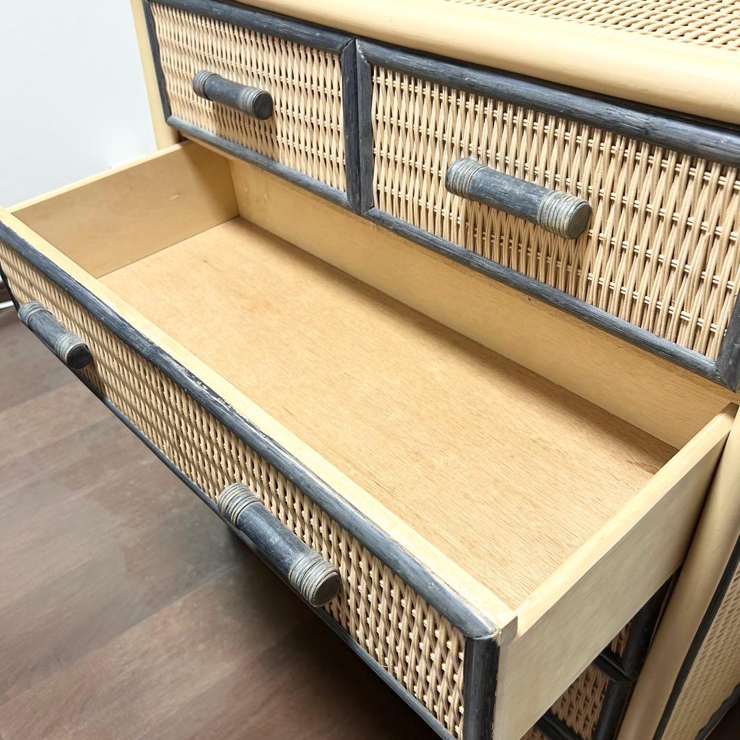 ラタン 5段チェスト 引き出し 収納 タンス 箪笥 電話台 ビンテージ