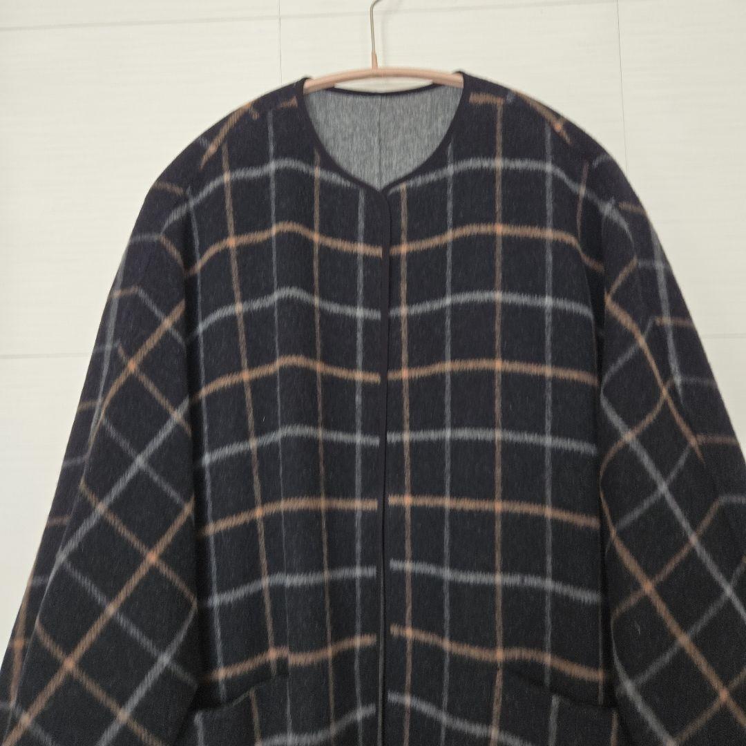 モガ　グレー&チェックのリバーシブル 2フェイスWoolコート