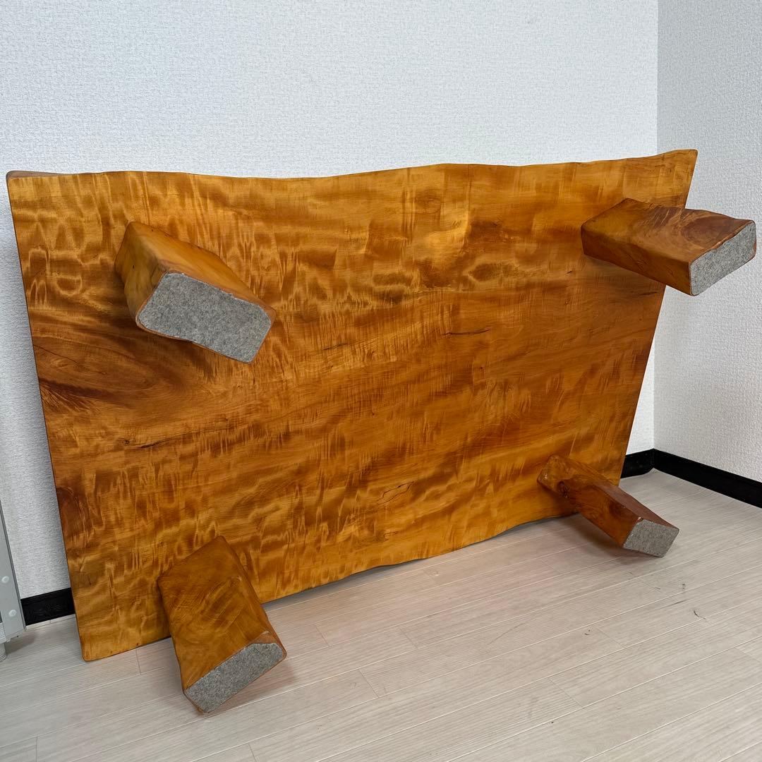 栃 トチ材 無垢 一枚板 座卓/耳付き 栃虎杢 光明杢 幅132cm iso※