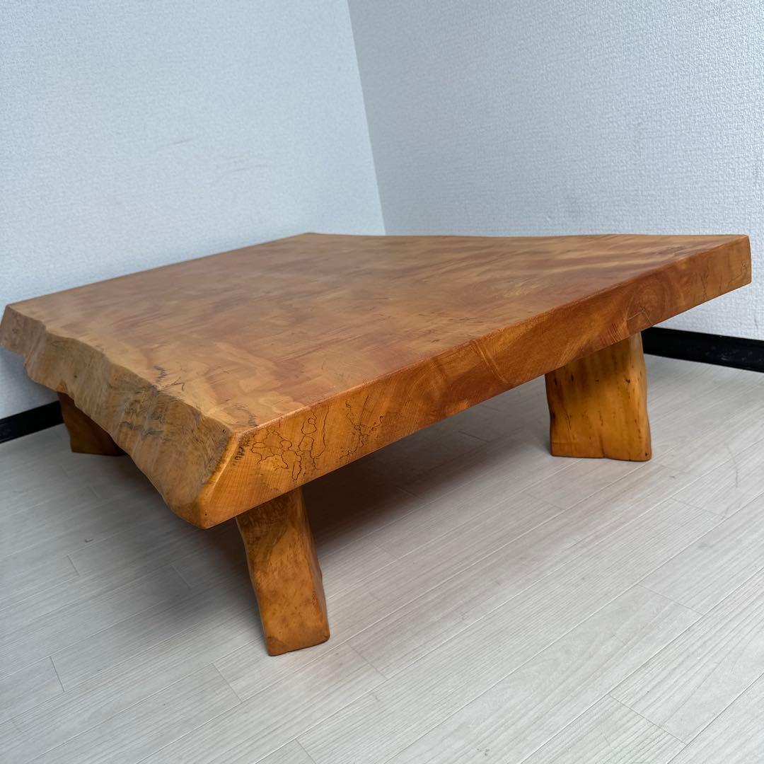 栃 トチ材 無垢 一枚板 座卓/耳付き 栃虎杢 光明杢 幅132cm iso※