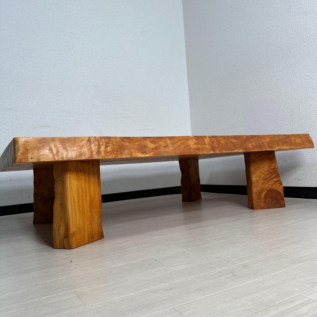 栃 トチ材 無垢 一枚板 座卓/耳付き 栃虎杢 光明杢 幅132cm iso※