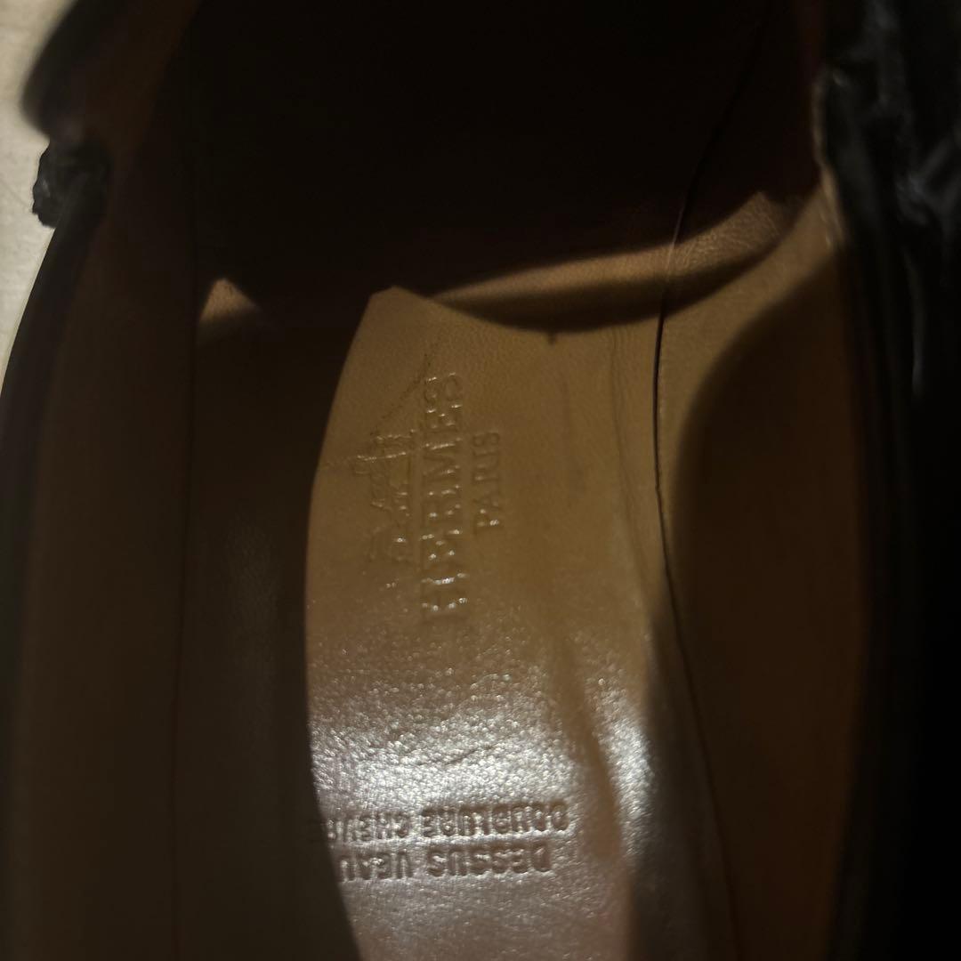 エルメス　ブラックモカシン Hロゴ金具付き