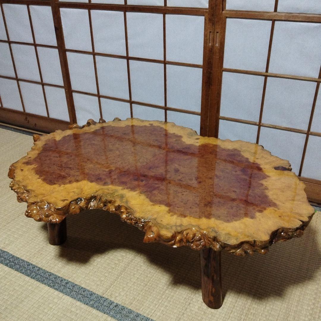 厚み4cm 花梨　瘤杢　座卓　一枚板　天然木　ローテーブル
