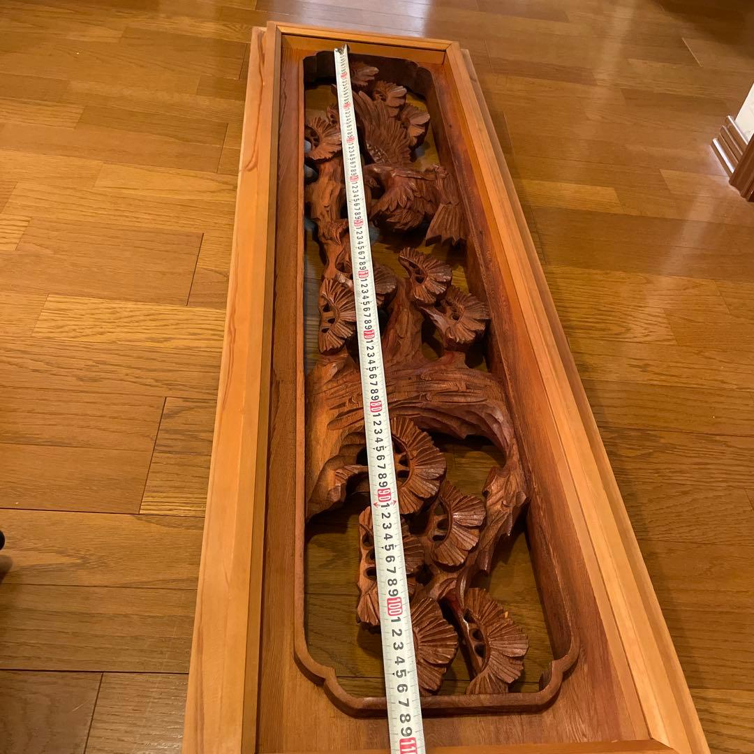 2つセット　欄間　鶴と松のデザイン　彫刻　両面彫り