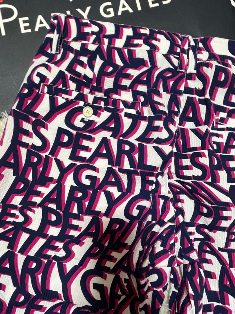 パーリーゲイツストレッチサッカーストライプ ショートパンツウェーブロゴ柄サイズ6