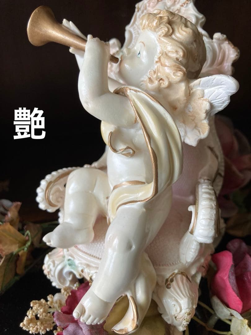 『イタリア製』ロココ椅子とラッパの天使イタリアンエンジェル艶と薔薇の装飾美しい