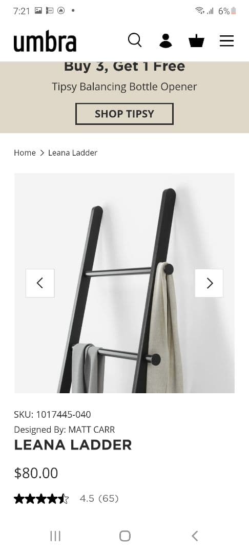 【特価】umbra タオルハンガ－ラダ－(黒)