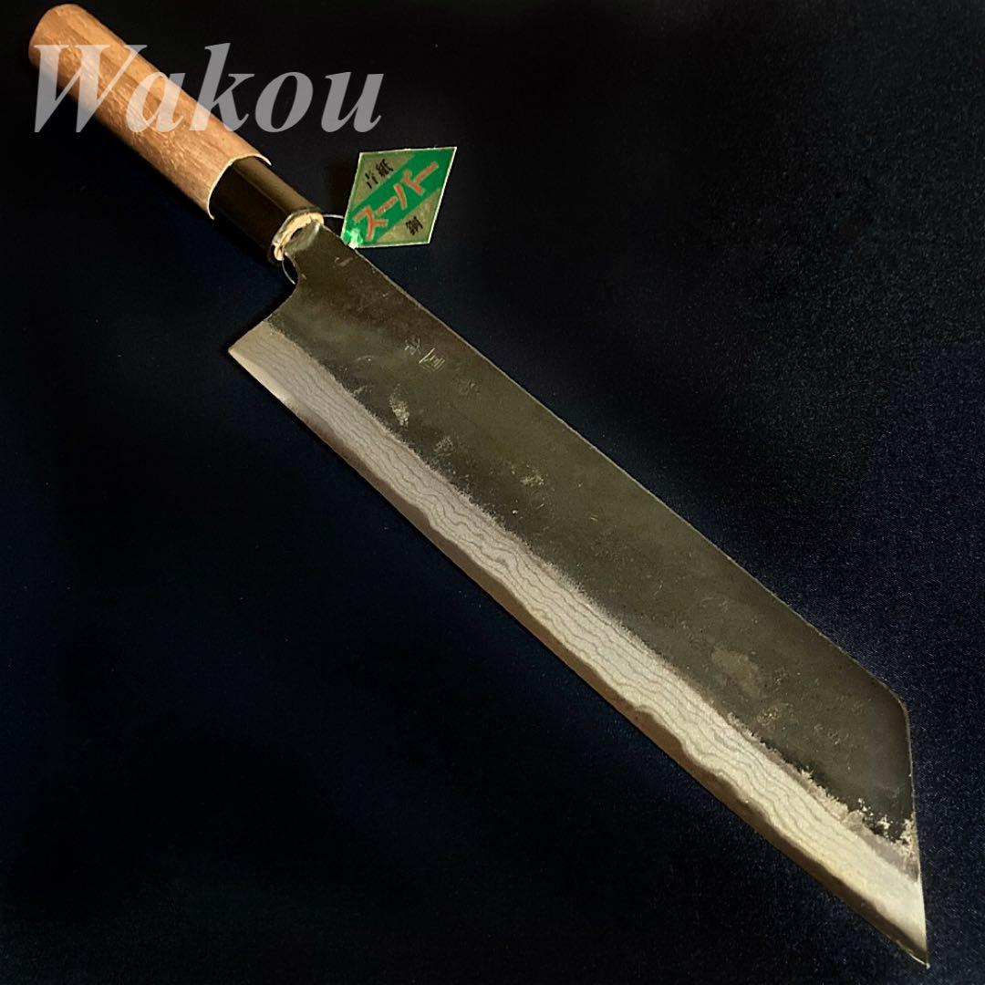 希少品　切付　包丁　240mm 青紙スーパー　ダマスカス　忠義鍛造　土佐　黒打