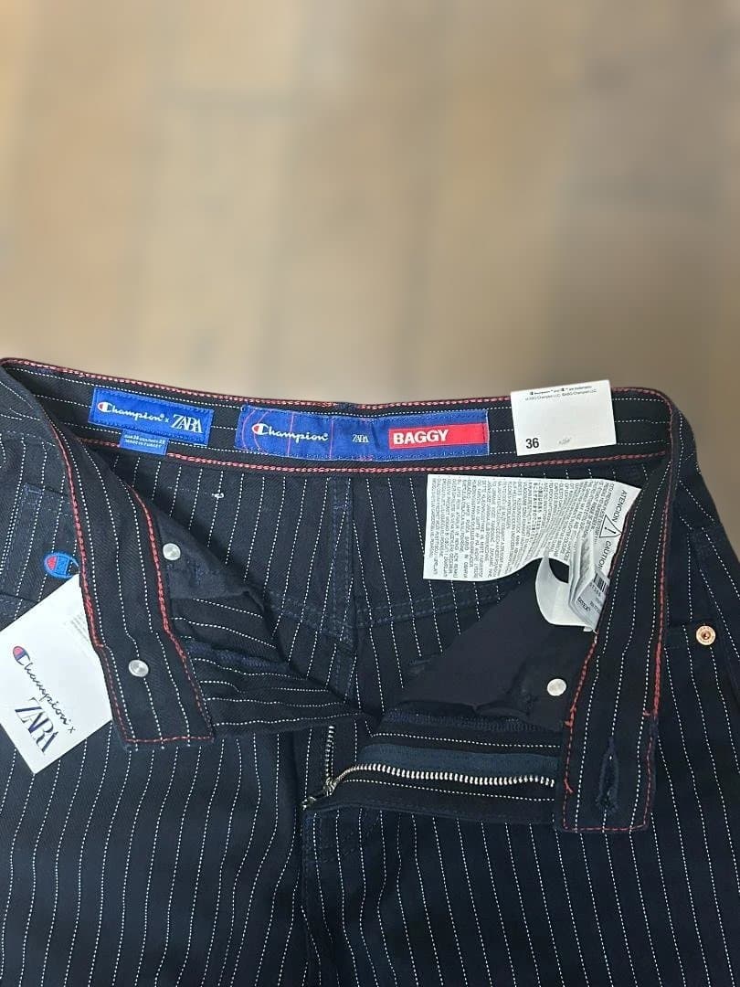 CHAMPION X ZARA ストライプ バギーフィットジーンズ　36