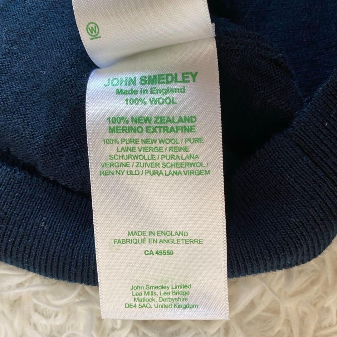 【美品】ジョンスメドレー　タートルネック　ニット　ネイビー　ウール　英国製　L