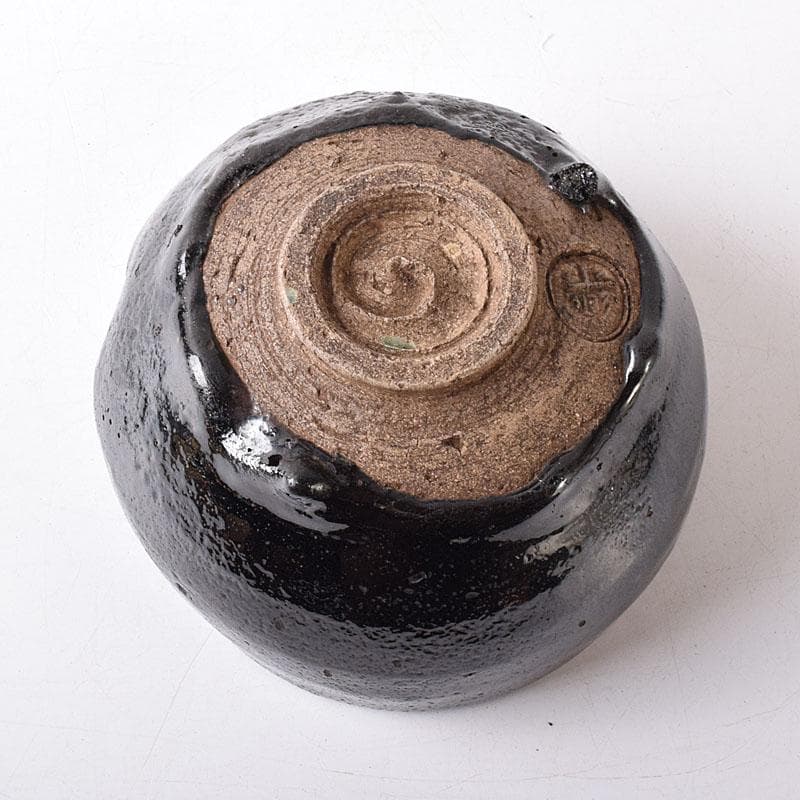 茶道具　九代楽吉左衛門　了入作　黒楽茶碗　十二代楽吉左衛門極め箱　M　R8353