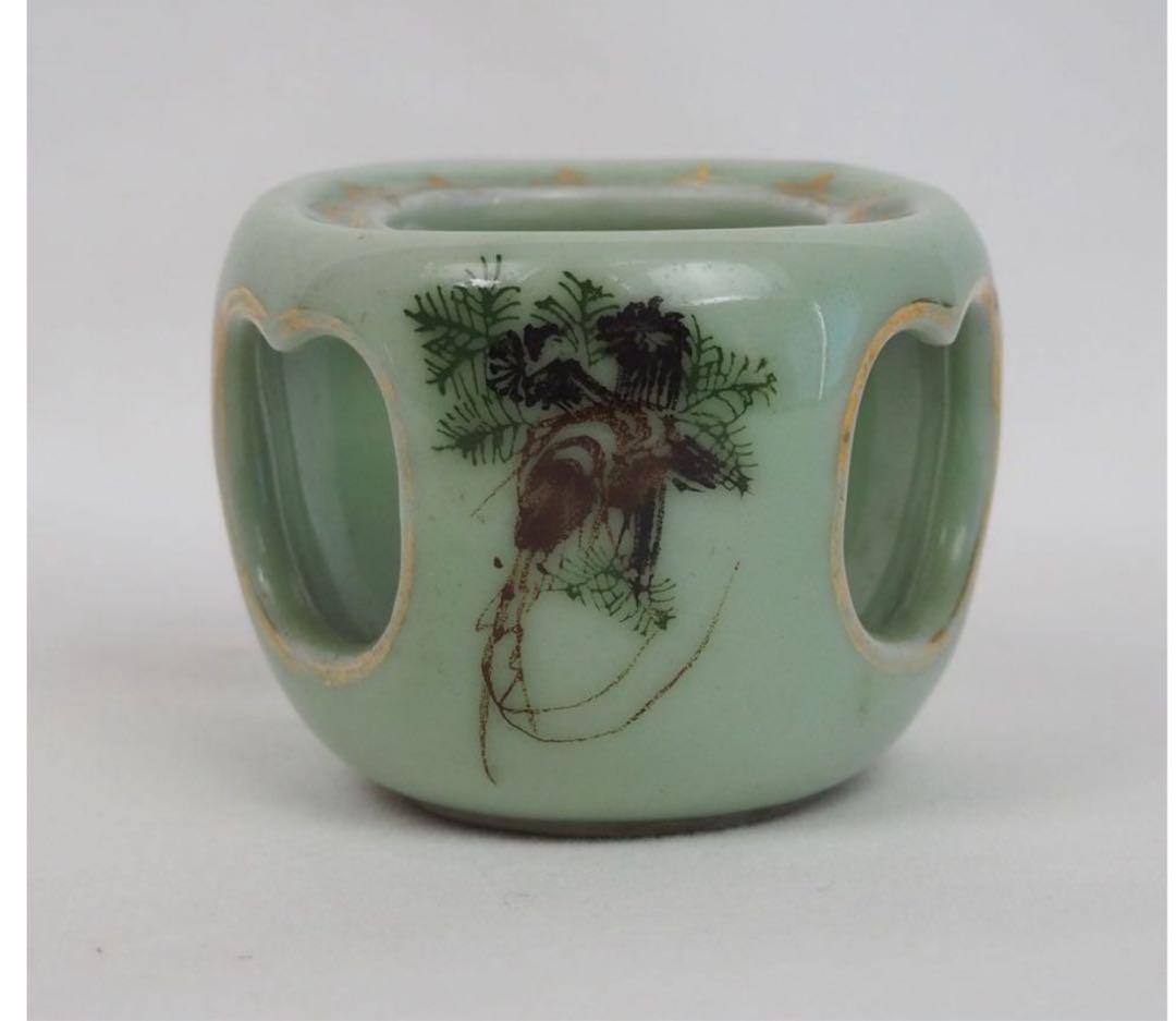 送料無料　明治時代　伊勢海老文青磁蓋置　検/楽山紫砂九谷備前萩焼常滑宝生伊万里骨