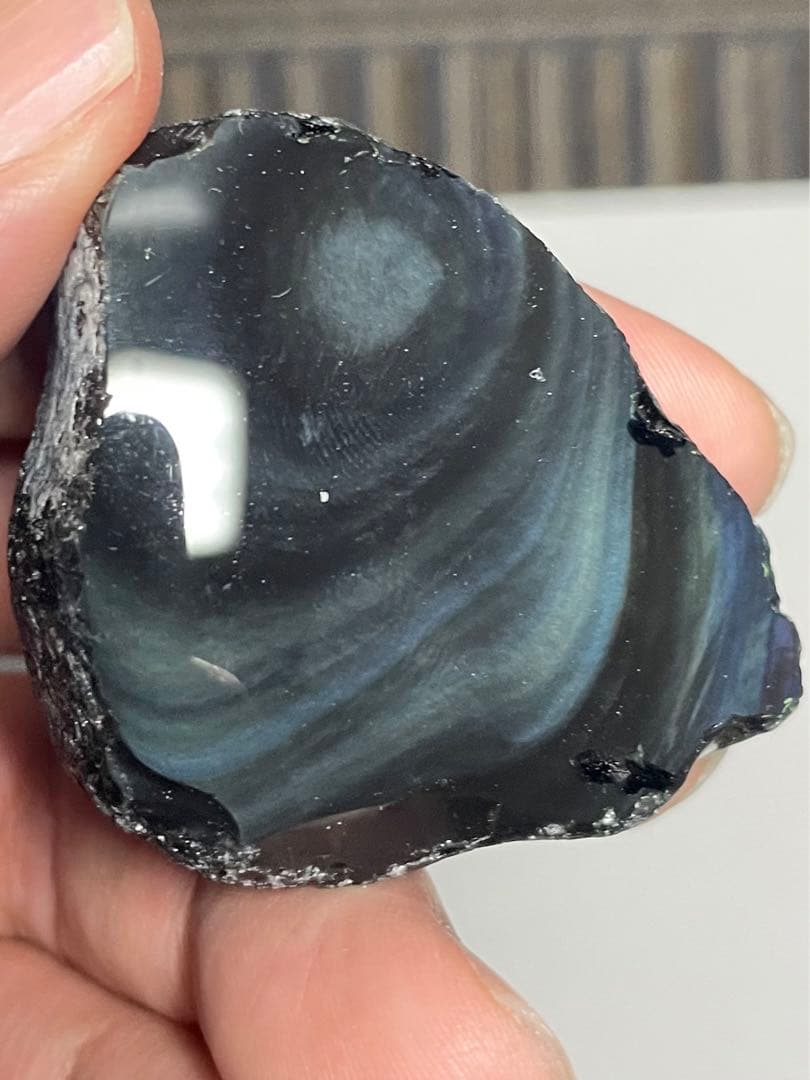 研磨品　十勝石玲瓏　エメラルドグリーンベース　レインボーオブシディアン