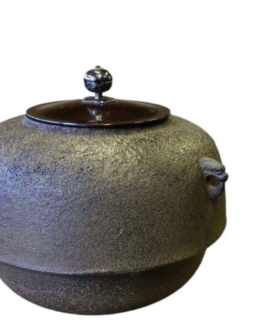 釜師　木村一無作　銀摘　共箱『唐銅鬼面風炉』茶道具/鉄瓶　古道具