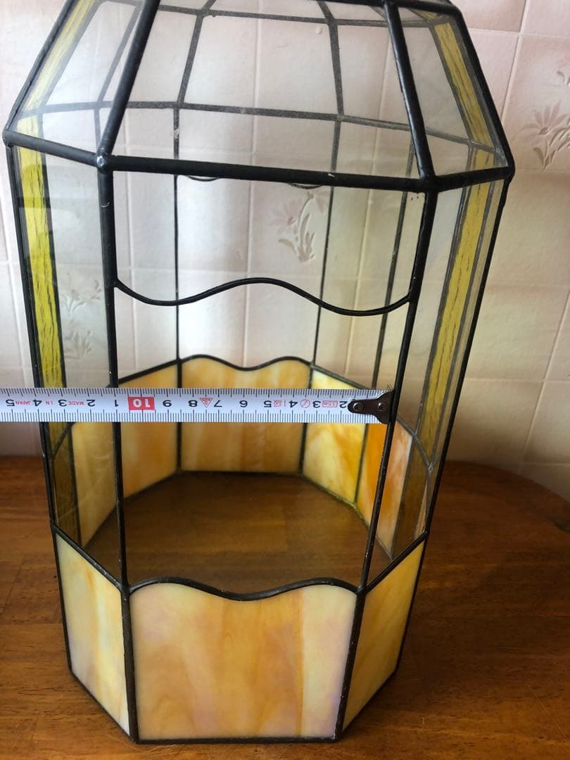 H ステンドグラス　ドーム型　鳥籠風　バードケース　アンティーク調　ガラスケース