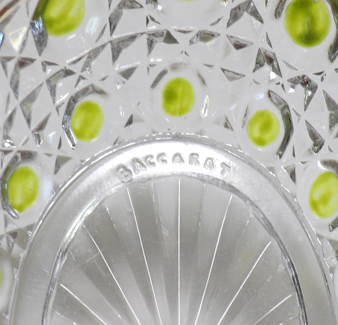 オールド・バカラ 上級作品 黄緑色被せ エナメル彩 金彩 切子 小皿 ディアマン