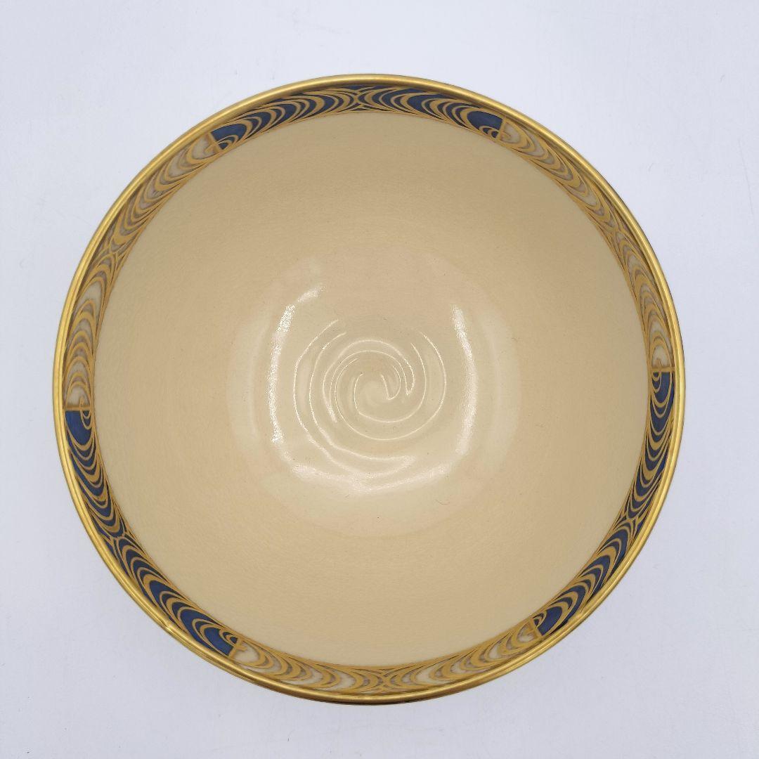 a370 茶碗　浅葱市松観世水画　祥平　清閑寺窯　茶道具　茶道　古物