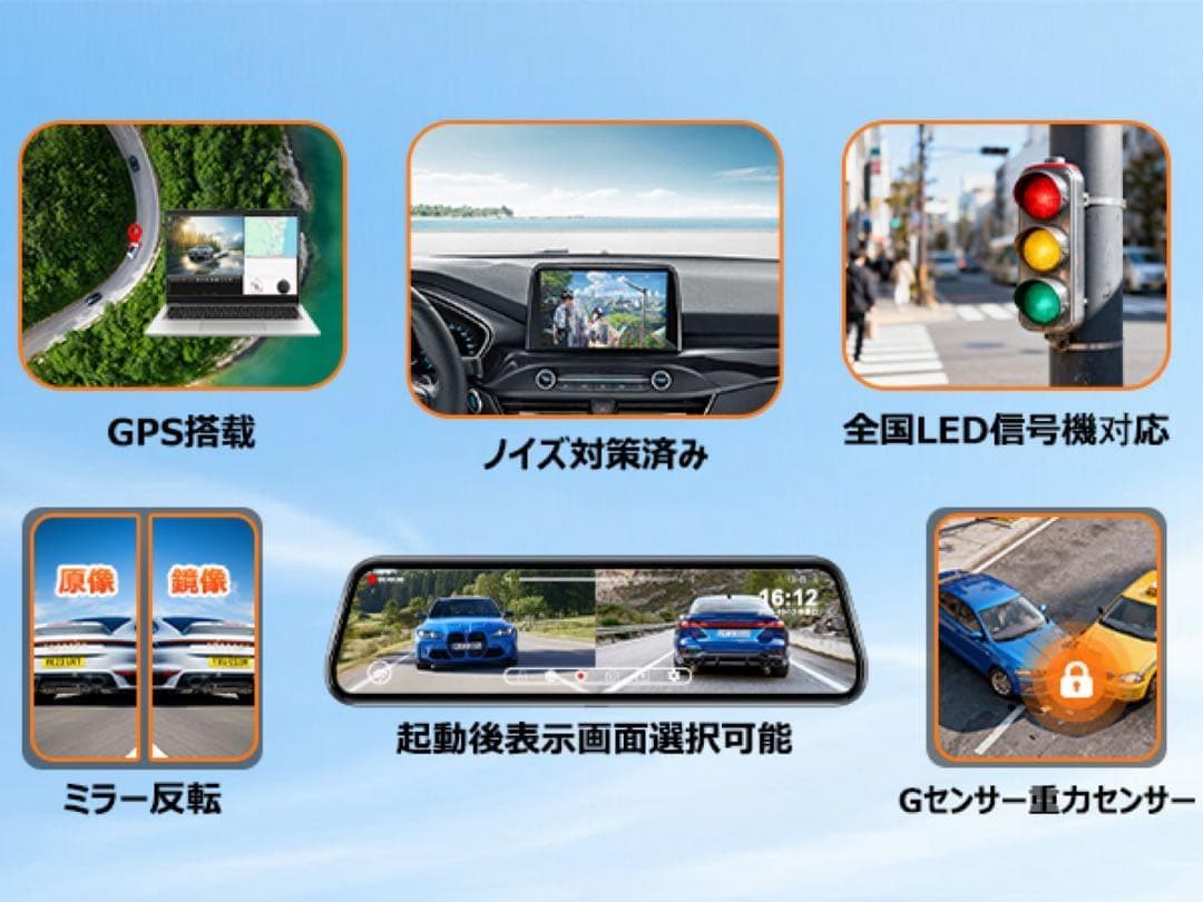 4K前後カメラ分離式ドライブレコーダー10インチミラー型GPS付き