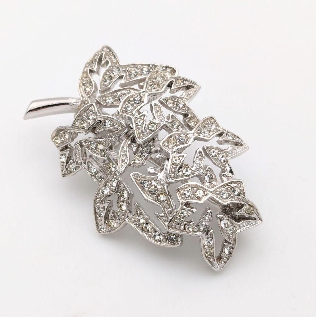 ディオール Dior ヴィンテージ リーフ ラインストーン シルバー ブローチ