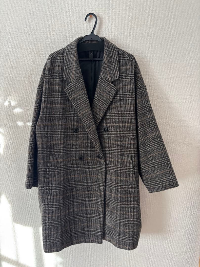ディニテコリエ　チェック ダブルブレストウールコート