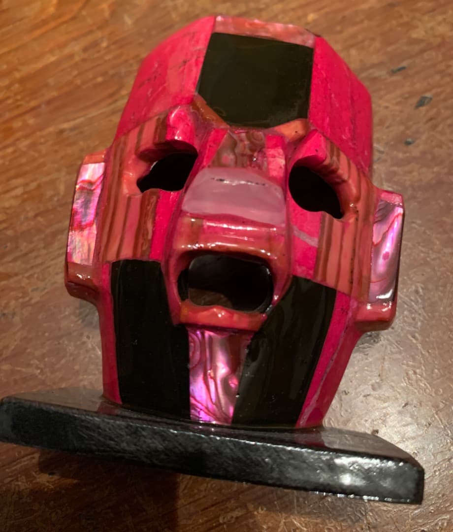 【希少】石仮面の置物（小）ピンク　メキシコ　遺跡関係