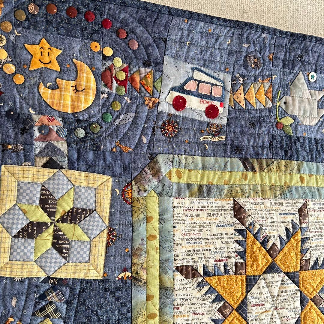 ハンドメイド パッチワーク フェザースター タペストリー兼ベットカバー