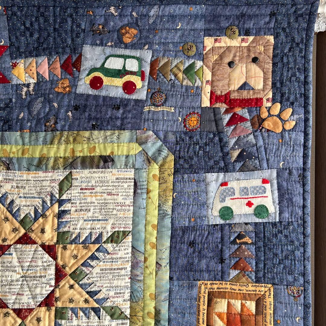 ハンドメイド パッチワーク フェザースター タペストリー兼ベットカバー