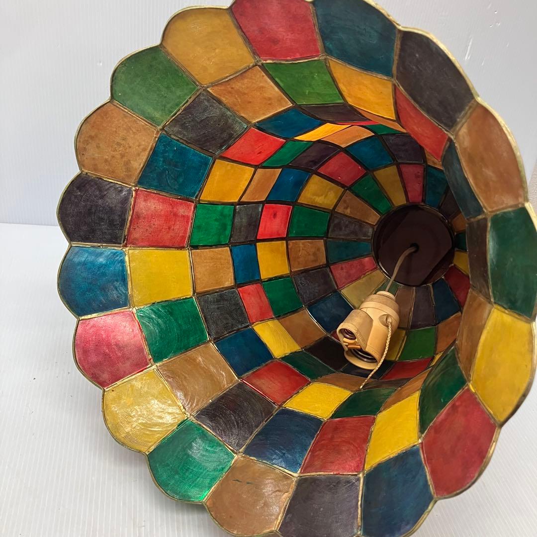 ベル型　ペンダントライト 多色タイル模様　ステンドグラス風※通電未確認