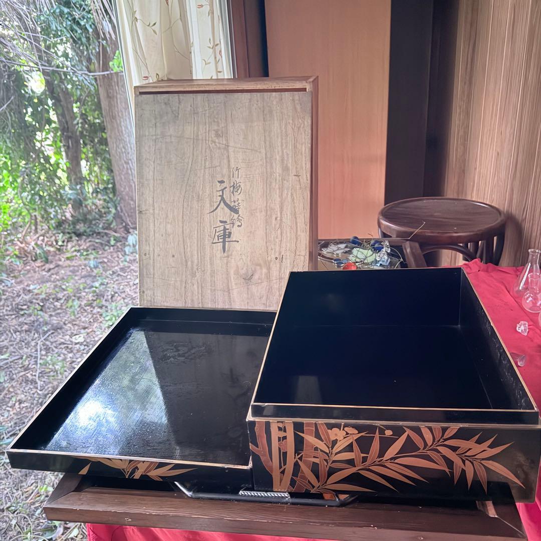 超限定1月21日20時迄‼️JAPAN蒔絵天然木本漆 竹梅蒔絵文箱料紙箱桐箱　1客
