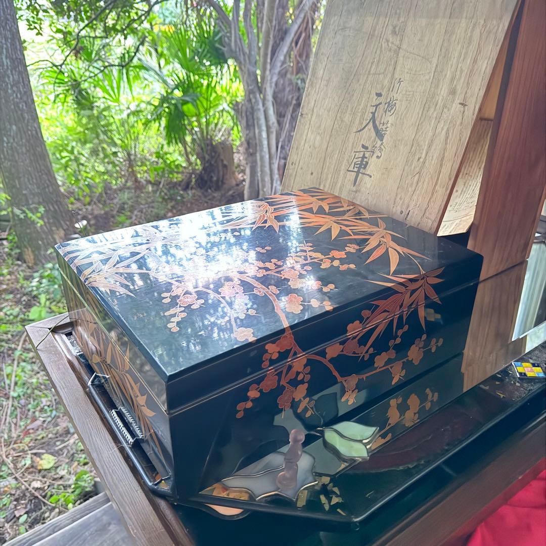 超限定1月21日20時迄‼️JAPAN蒔絵天然木本漆 竹梅蒔絵文箱料紙箱桐箱　1客