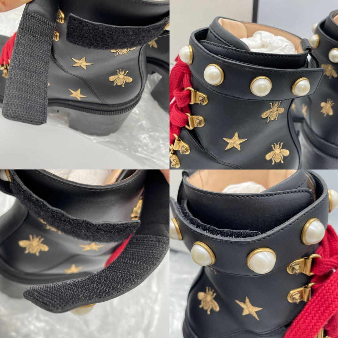 【M52】美品　GUCCI グッチ　コンバットブーツ　ハチ　スター　レザー